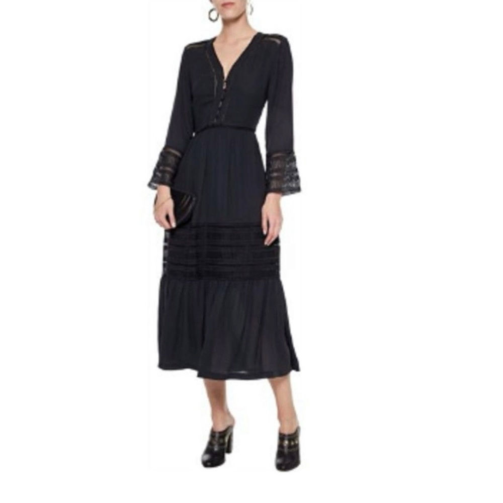 Rebecca Minkoff Daphne Black lace insert bohemian midi dress